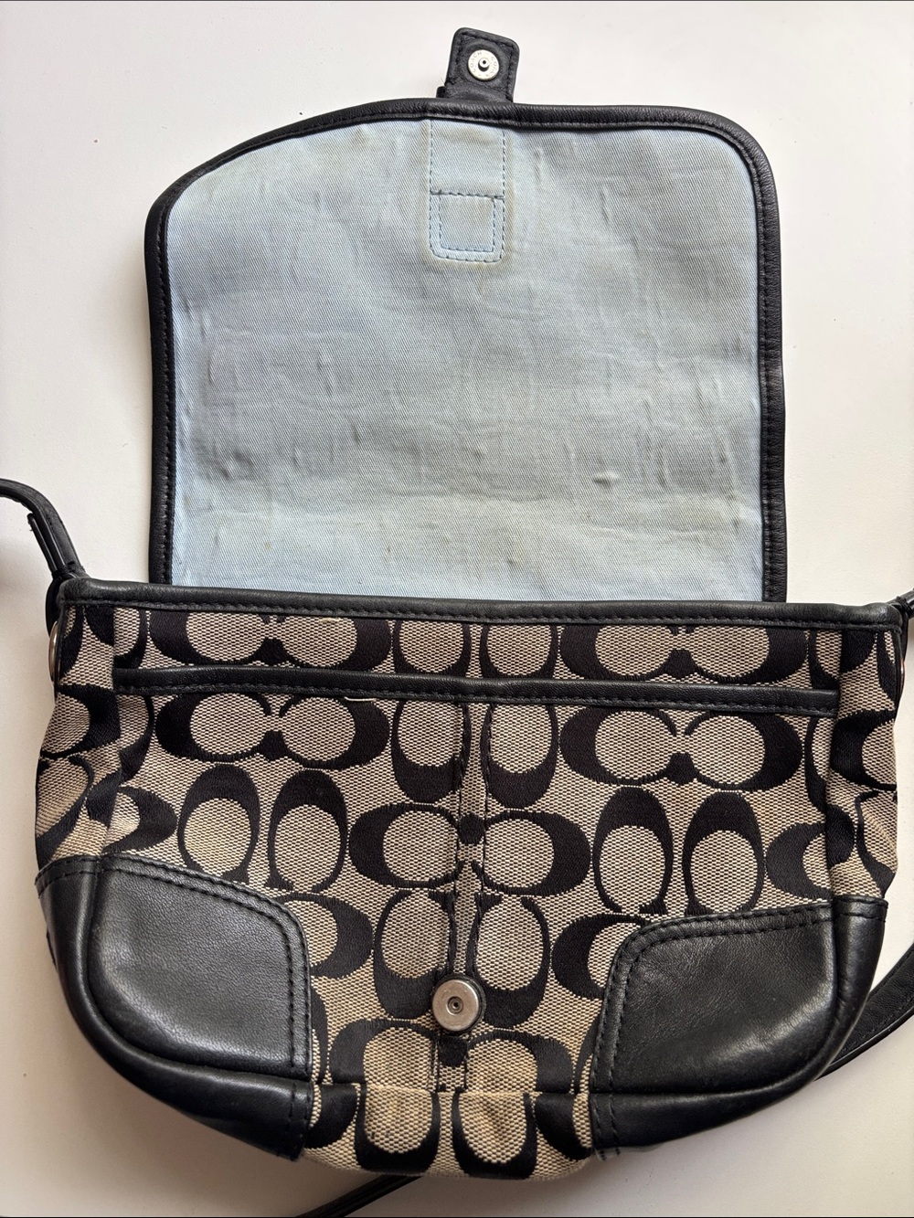 COACH Khaki and Black Signature Canvas Crossbody Bag - Picture 6 of 8